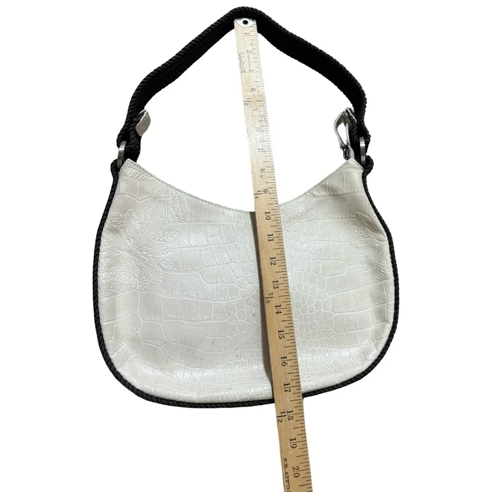 Falor Le Borse Hobo Bag Cream Croc Like Leather  Braided Strap Made in Italy